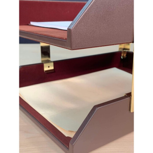 Dacasso Leather Double-Layer Legal Document Tray, Chocolate Brown (A3421)